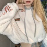 Preppy Style Lamb Wool Loose Sweatshirt Letter Tops K20L09375
