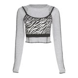 Long Sleeve Round Neck Off-shoulder T-shirt Woman Sexy Crop Tops K20L08886
