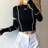 Female Autumn Letter Stretch Basic T Shirt Tops T1738167