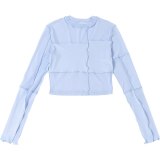 Women's T-shirt Patchwork Long Sleeve Short T Shirts Crop Tops T1738133