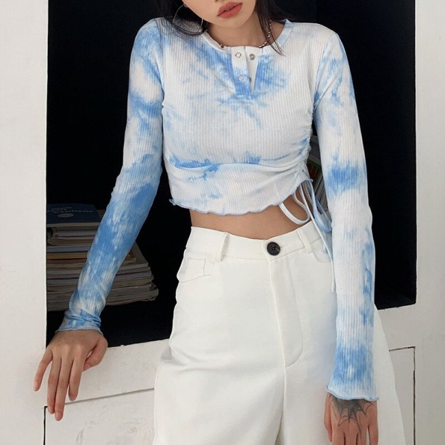 Autumn Fashion print long sleeve Women T Shirt Shirts Tops T1738029
