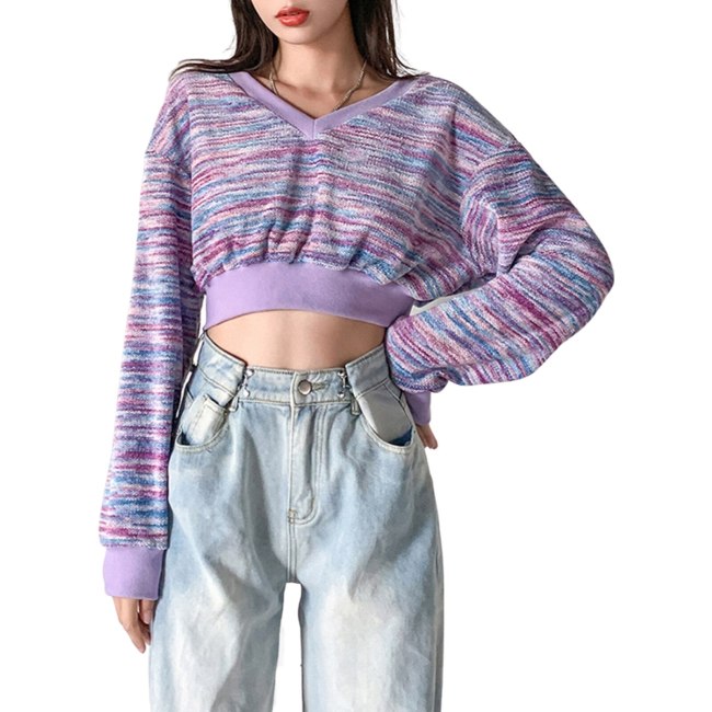 Women's V Neck Crop Tops K20E08648