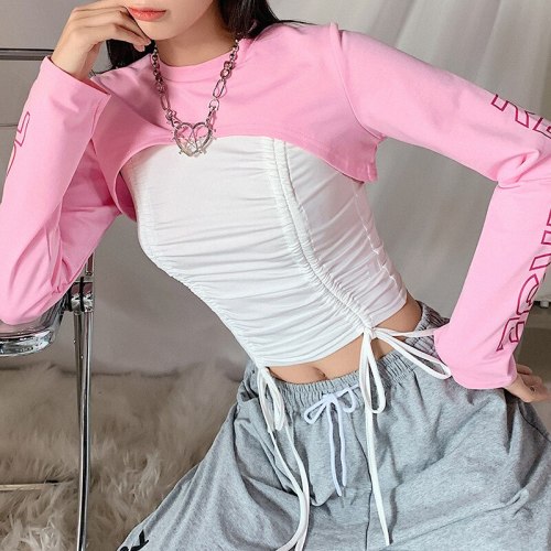 Pink O Neck Letter Printing Long Sleeve T Shirt Tops K20S09102