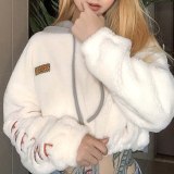 Preppy Style Lamb Wool Loose Sweatshirt Letter Tops K20L09375
