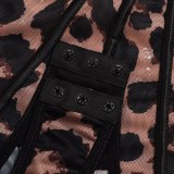 Leopard Print Backless Bodysuit Onesies Z0551A