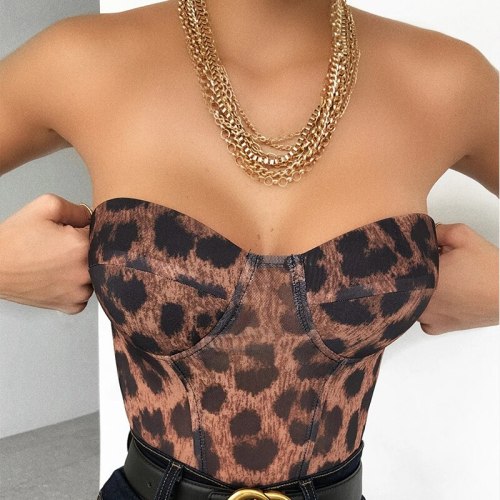 Women's Sexy New Solid Leopard Top T-shirt Comfortable Female Corset  Z0456A