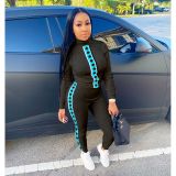Two Piece Set Rib Knitted Women Fall Tracksuit Tracksuits 70H3518