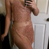 Sexy Women's Sequined Diamonds Crop Tops and Skirts Set YX656