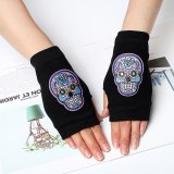 Creative embroidery skull gloves new knitted men and women warm fingerless gloves
