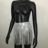 Rhinestone Tassel Skirt Sexy Metal Shining Mini Skirts YX676
