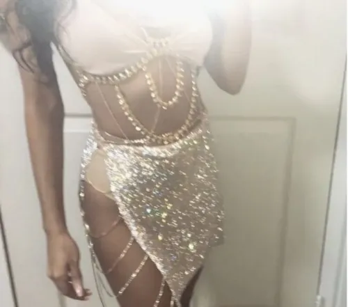 Costume Rhinestone Diamond Chain Sexy Mini Skirt YX621