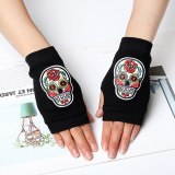Creative embroidery skull gloves new knitted men and women warm fingerless gloves