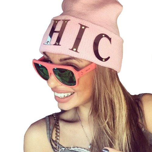 Fashion Winter Women Metal Gold Letters Knitted Hat Hats YX1345