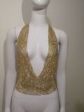 Shiny Rhinestone Crystal Metal Sexy Deep V Neck Tank Tops YX663