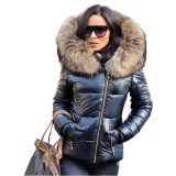 Woman Jacket Fur Hooded Long Sleeve Bubble Coats E2K193