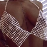Sexy Summer Beach 2 Piece Set Playsuit Faux Pearl Chain Jumpsuit YX938
