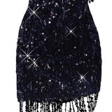Fashion Sexy Women V-neck Sequin Fringe Mini Dress Dresses YX1006