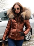 Woman Jacket Fur Hooded Long Sleeve Bubble Coats E2K193