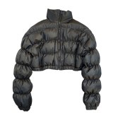 Winter Women New Style Long Sleeve Elastic Waist Bubble Coat Coats