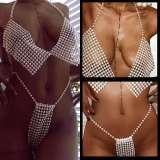 Sexy Summer Beach 2 Piece Set Playsuit Faux Pearl Chain Jumpsuit YX938