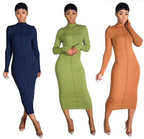 Women Solid Casual Slim Soft Warm Dress Dresses CM807