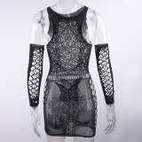 Women Sleepwear Nightgowns With Gloves Cut Out Sexy Lace Lingeries w395