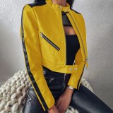 Women Short Faux Soft Leather Jacket Basic Street Coats F2Q185