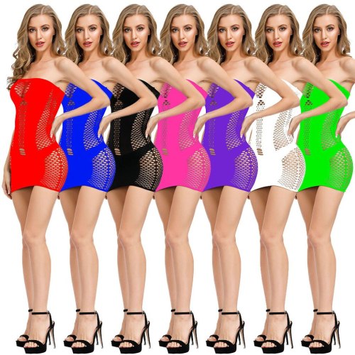 Women's Sexy Hollow Out Transparent Mesh Bodycon Underwear Dresses w327
