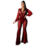 Mesh Patchwork See Through Party Bodysuits CY8296