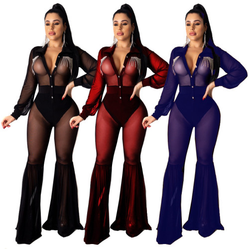 Mesh Patchwork See Through Party Bodysuits CY8296