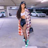 Colorful Plaid Long Sleeve Coat Coats M100516