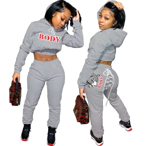 Gray Letter Print Tracksuits HY5196107