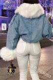Women Winter Jacket With Faux Fur Collar Punk Style Warm Short Coats D6S053