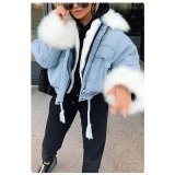 Women Winter Jacket With Faux Fur Collar Punk Style Warm Short Coats D6S053