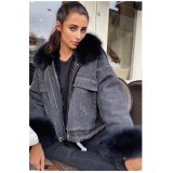 Women Winter Jacket With Faux Fur Collar Punk Style Warm Short Coats D6S053