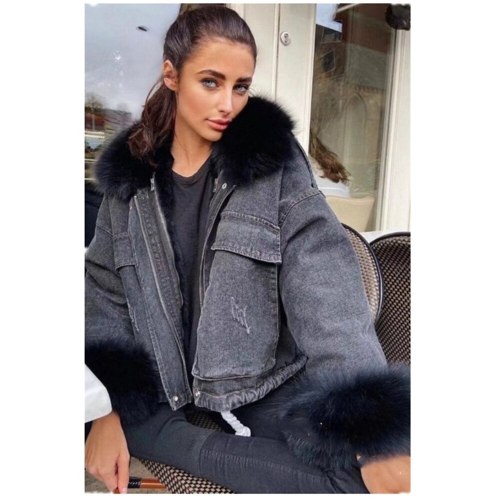 Women Winter Jacket With Faux Fur Collar Punk Style Warm Short Coats D6S053