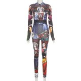 Autumn Fashion Print Women Romper Bodysuit Bodysuits F11829