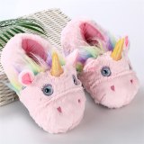 New Women Cute Cartoon White Pink Unicorn Plush Slippers 03344
