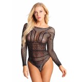 Hot Women Long Sleeve Diamond Bodycon Bodysuit Lingeries Underwear 182132