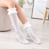 Children White Girl's Lolita Lace Knee High Socks W10516