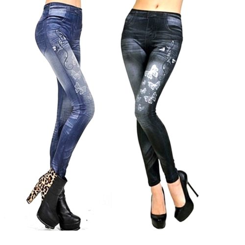 Women Leggings Butterfly Printing Jeans Pant Pants SY551526