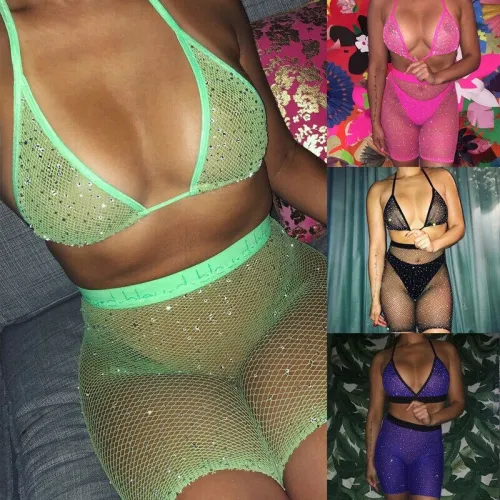 New Sexy Women Rhinestone Bikini Set Mesh Swimsuit Swimsuits RY183445