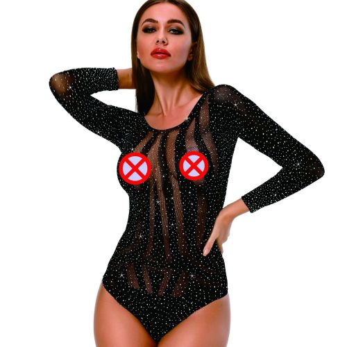 Sexy Fishnet Bodysuit Mesh Rhinestones Lingeries Underwear TZ6516071