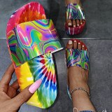 Women's Print Flat Platform Rainbow Color Slipper Slides Slippers Slide YY7057586