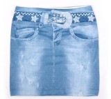 Sexy Ladies Blue Skinny Jeans Elastic Imitation Denim Bag Hip Short Mini Skirt