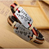 Double Heart Love Leather Bracelet Bracelets QNW108899