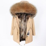 Winter Natural Raccoon Fur Liner Collar Parkas Coat Coats D34