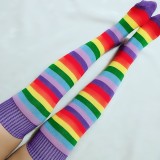 Women Rainbow Stripe Knee Thigh High Stockings SY551021