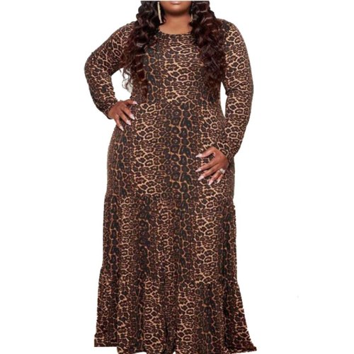 Fall Long Sleeve Maxi Dress Leopard Print Dress Dresses 138495