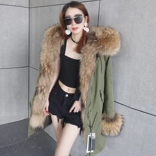Women's Large Raccoon Fur Collar Winter Parka Parkas Coat Coats FD3344